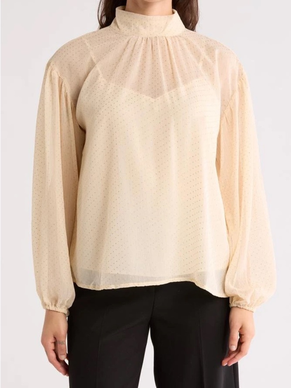 Sanctuary Cream Sheer Dot Mock-Neck Blouse